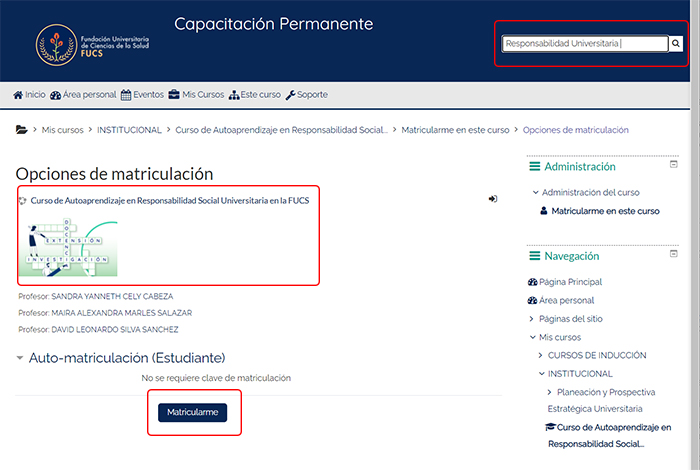 En la imagen indicación de acceso al curso -