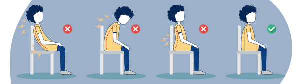 La espada siempre debe estar recta y preferiblemente apoyada en el espaldar de la silla. El peso debe estar igual distribuido entre ambas caderas y pies. Te compartimos estos TIPS de higiene Postural