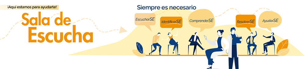 Imagen decorativa. Aquí estamos para ayudarte, sale de escucha Sala de escucha